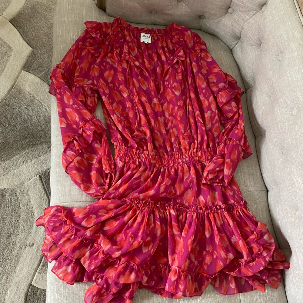 MISA Los Angeles long sleeve ruffle mini dress - Picture 2 of 6